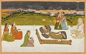 A princess reclining on a terrace with attendants by Unknown Artist
