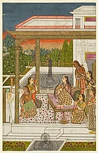 A princess with attendants on a terrace by Unknown Artist