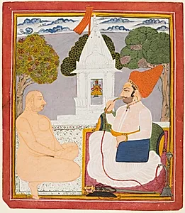 A Rathor Noble Visiting a Holy Man at a Vishnu Shrine by Unknown Artist