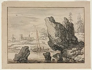 A Rocky Cove with Fishing Boats by Allart van Everdingen (Dutch, 1621–1675)