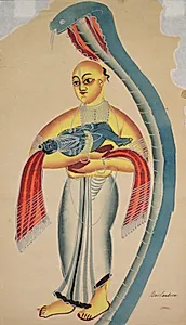 A Serpent Protects Vasudeva Taking His Infant Son Krishna to Safety by Unknown Artist