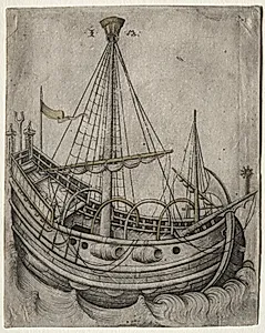 A Ship Moving Toward the Right by Israhel van Meckenem (German, c. 1440–1503)