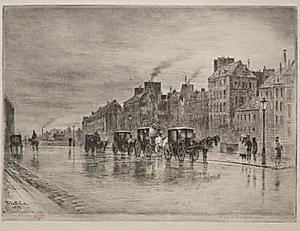 A Winter Morning on the Quai de l'Hôtel -Dieu by Félix Hilaire Buhot (French, 1847–1898)