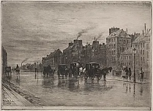 A Winter Morning on the Quai de L'Hotel-Dieu by Félix Hilaire Buhot (French, 1847–1898)
