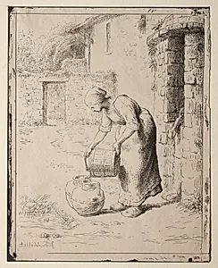 A Woman Emptying a Bucket by Jean-François Millet (French, 1814–1875)