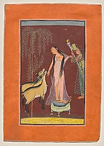 A woman with attendant and a pair of deer: probably Gujari Ragini of Dipak by Unknown Artist