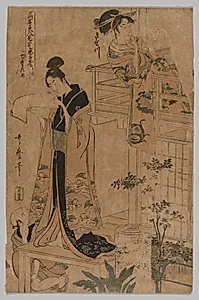 Act VII from the series The Storehouse of Loyal Retainers As Portrayed by Famous Beauties in Twelve Leaves by Kitagawa Utamaro (Japanese, c. 1754–1806)