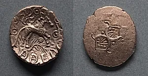 Addedomaros Stater: Crescents (obverse); Horse, Branch, and Spiral Sun (reverse) by Unknown Artist