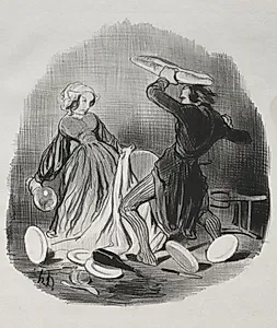 Ah! You Think Your Wife Does Not Provide Enough for You, Villain. . . . by Honoré Daumier (French, 1808–1879)