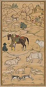 Akbar Mounting his Horse; page from the Chester Beatty Akbar Nama (History of Akbar)