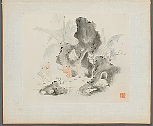 Album of Landscape Paintings Illustrating Old Poems: Children Playing Blindman's Buff in a Garden