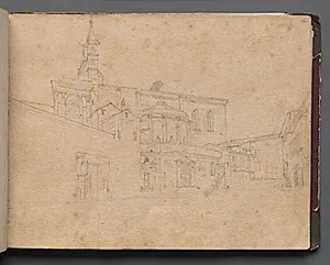 Album with Views of Rome and Surroundings, Landscape Studies, page 26a: Roman Architectural View by Franz Johann Heinrich Nadorp (German, 1794–1876)