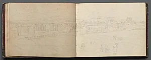 Album with Views of Rome and Surroundings, Landscape Studies, page 08b and 09 a: Panoramic view of Rome by Franz Johann Heinrich Nadorp (German, 1794–1876)
