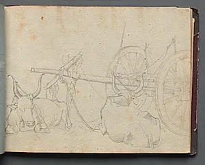 Album with Views of Rome and Surroundings, Landscape Studies, page 37a: Oxen and Wagon by Franz Johann Heinrich Nadorp (German, 1794–1876)