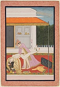 An Amorous Couple, Probably Raja Mahendra Pal of Basohli (r. 1806–13) with a Favorite Queen by Unknown Artist
