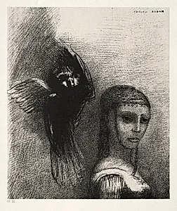 And a Large Bird, Descending from the Sky, Hurls Itself against the Topmost Point of Her Hair by Odilon Redon (French, 1840–1916)