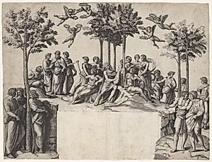 Apollo on Parnassus by Marcantonio Raimondi (Italian, 1470/82–1527/34)