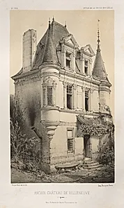 Architecture Pittoresque ou Monuments des xveme. Et xvieme. Siecles: Chateaux De France des XV et XVI Siecles: Pl. 9, Ancien Chateau de Villeneuve (Yonne) by Victor Petit (French, 1817–1874)