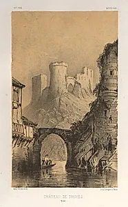 Architecture Pittoresque ou Monuments des xveme. Et xvieme. Siecles: Chateaux De France des XV et XVI Siecles: Pl. 12, Chateau De Druyes (Yonne) by Victor Petit (French, 1817–1874)