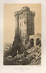 Architecture Pittoresque ou Monuments des xveme. Et xvieme. Siecles: Chateaux De France des XV et XVI Siecles: Pl.13, Tour Solidor a St. Servan (Ille-et-Vilaine) by Victor Petit (French, 1817–1874)