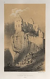 Architecture Pittoresque ou Monuments des xveme. Et xvieme. Siecles: Chateaux De France des XV et XVI Siecles: Pl. 30, Chateau De Crussol (Drome) by Victor Petit (French, 1817–1874)