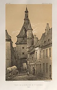 Architecture Pittoresque ou Monuments des xveme. Et xvieme. Siecles: Chateaux De France des XV et XVI Siecles: Pl. 42, Tour De L'Horloge De St. Fargeau (Yonne) by Victor Petit (French, 1817–1874)