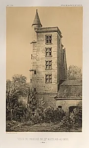 Architecture Pittoresque ou Monuments des xveme. Et xvieme. Siecles: Chateaux De France des XV et XVI Siecles: Pl. 44, Tour Du Prieuré De St. Nicolas-Au-Bois (Aisne) by Victor Petit (French, 1817–1874)