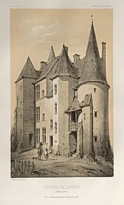 Architecture Pittoresque ou Monuments des xveme. Et xvieme. Siecles: Chateaux De France des XV et XVI Siecles: Pl. 45 Château De Chassy (Saône et Loire) by Victor Petit (French, 1817–1874)