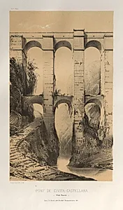 Architecture Pittoresque ou Monuments des XVeme. Et XVIeme. Siecles: Chateaux de France des XV et XVI Siecles: Pl. 50, Pont De Civita-Castellana (Etats Romains) by Victor Petit (French, 1817–1874)