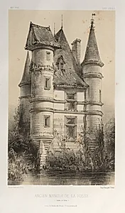 Architecture Pittoresque ou Monuments des XVeme. Et XVIeme. Siecles: Chateaux de France des XV et XVI Siecles: Pl. 63, Ancien Manoir De La Fosse (Saône et Loire) by Victor Petit (French, 1817–1874)