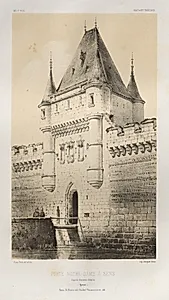 Architecture Pittoresque ou Monuments des XVeme. Et XVIeme. Siecles: Chateaux de France des XV et XVI Siecles: Pl. 80, Porte Notre-Dame à Sens d'après d'ancienNEs dessins (Yonne) by Victor Petit (French, 1817–1874)