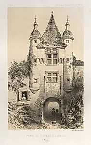 Architecture Pittoresque ou Monuments des xveme. Et xvieme. Siecles: Chateaux De France des XV et XVI Siecles: Pl.7, Porte du Chateau d'Exideuil (Dordogne) by Victor Petit (French, 1817–1874)