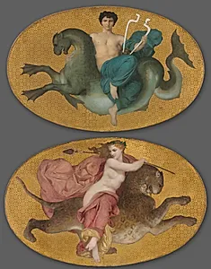 Arion on a Sea Horse and Bacchante on a Panther (pair) by William Adolphe Bouguereau (French, 1825–1905)