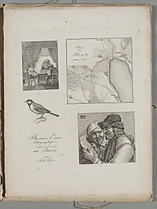 Art of the Lithograph: Four Engraving Samples, War Tent, Map of Toni, Bird, Dutch Farmer and Woman 
