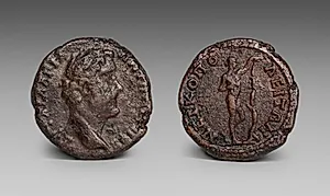 As: Head of Antoninus Pius (obverse); Apollo Sauroktonos (reverse) by Unknown Artist
