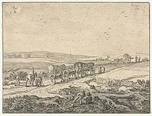 August: Landscape with Wagons by Pieter Molyn (Dutch, 1595–1661)