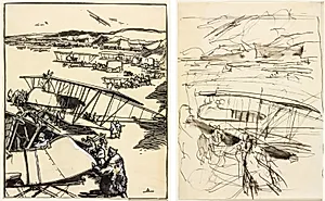 Avions reposant sur le terrain (recto and verso) by Auguste Louis Lepère (French, 1849–1918)