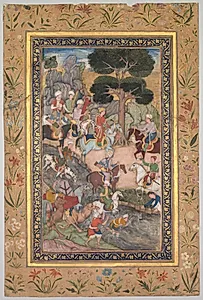Babur meeting with Sultan Ali Mirza at the Kohik River, from a Babur-nama (Memoirs of Babur) by Unknown Artist