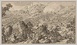 Battle at A'erchu'er: from Battle Scenes of the Quelling of Rebellions in the Western Regions, with Imperial Poems by Jean Damascene Sallusti (Italian, d. 1781)