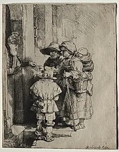 Beggars Receiving Alms at the Door of a House by Rembrandt van Rijn (Dutch, 1606–1669)