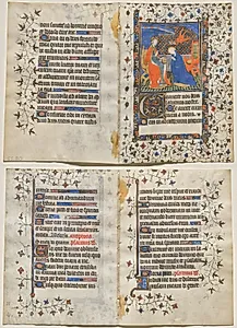 Bifolio from a Book of Hours: Coronation of the Virgin (recto); Text (verso) by Boucicaut Master (French, Paris, active about 1410–25)