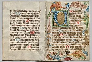 Bifolio from a Book of Hours: Initial V with Floral Border (recto) by Unknown Artist