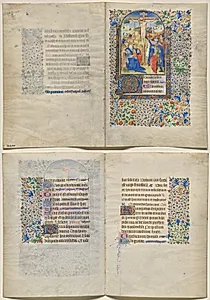 Bifolio from a Book of Hours: The Crucifixion (recto), Text (verso) by Unknown Artist