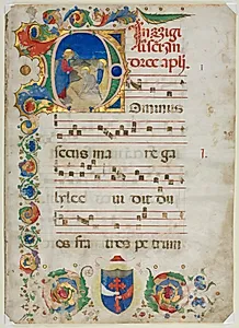 Bifolium Excised from an Antiphonary:  Initial D[ominus Iesus] with the Calling of Peter and Andrew by Unknown Artist
