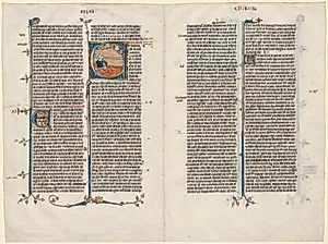 Bifolium from a Bible: Initial E[t factum est] with Ezekiel by Unknown Artist