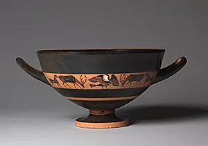 Black-Figure Band Skyphos (Drinking Cup): Sirens, Stags, and Panthers by Group of Rhodes 11941 (Greek, Attic)
