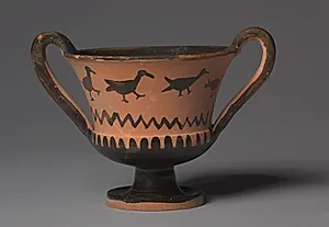 Black-Figure Kantharos (Drinking Cup): Lizards Flanking Tree (A); Ducks (B) by Unknown Artist