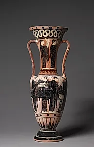 Black-Figure Loutrophoros (Ritual Water Vessel): Prothesis (Laying out of Corpse), Mourners by Unknown Artist