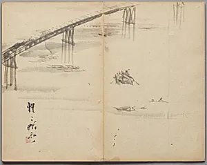 Boats on a River from Sketch Album by Kawanabe Kyōsai (Japanese, 1831–1889)