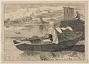 Boats on a River, Windmill in Distance by Cornelius Varley (British, 1781–1873)